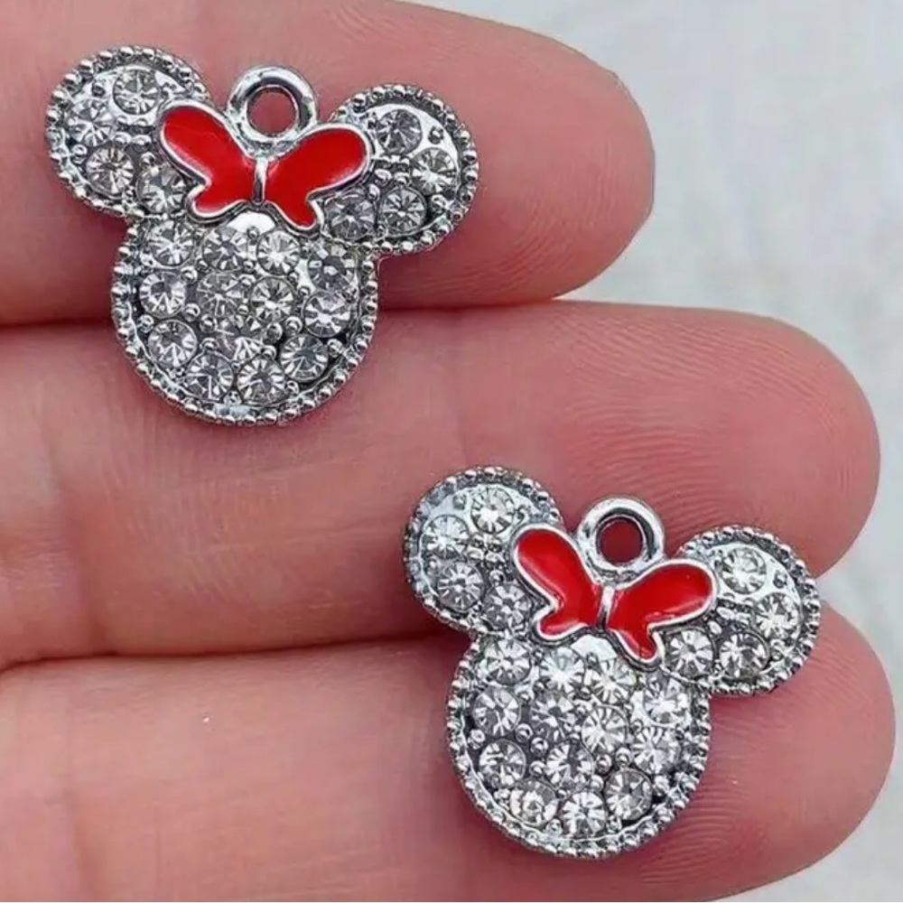 Crystal Rhinestone Minnie Mouse Head Alloy Dangle Earrings - Picture 3 of 4